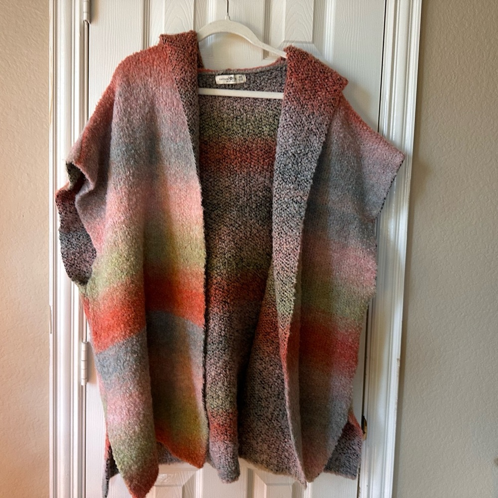 NATURAL LIFE poncho hooded sweater